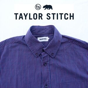 Taylor Stitch Shirt Mens Size 40 Short Sleeve Oxford Stripe Purple Blue Casual